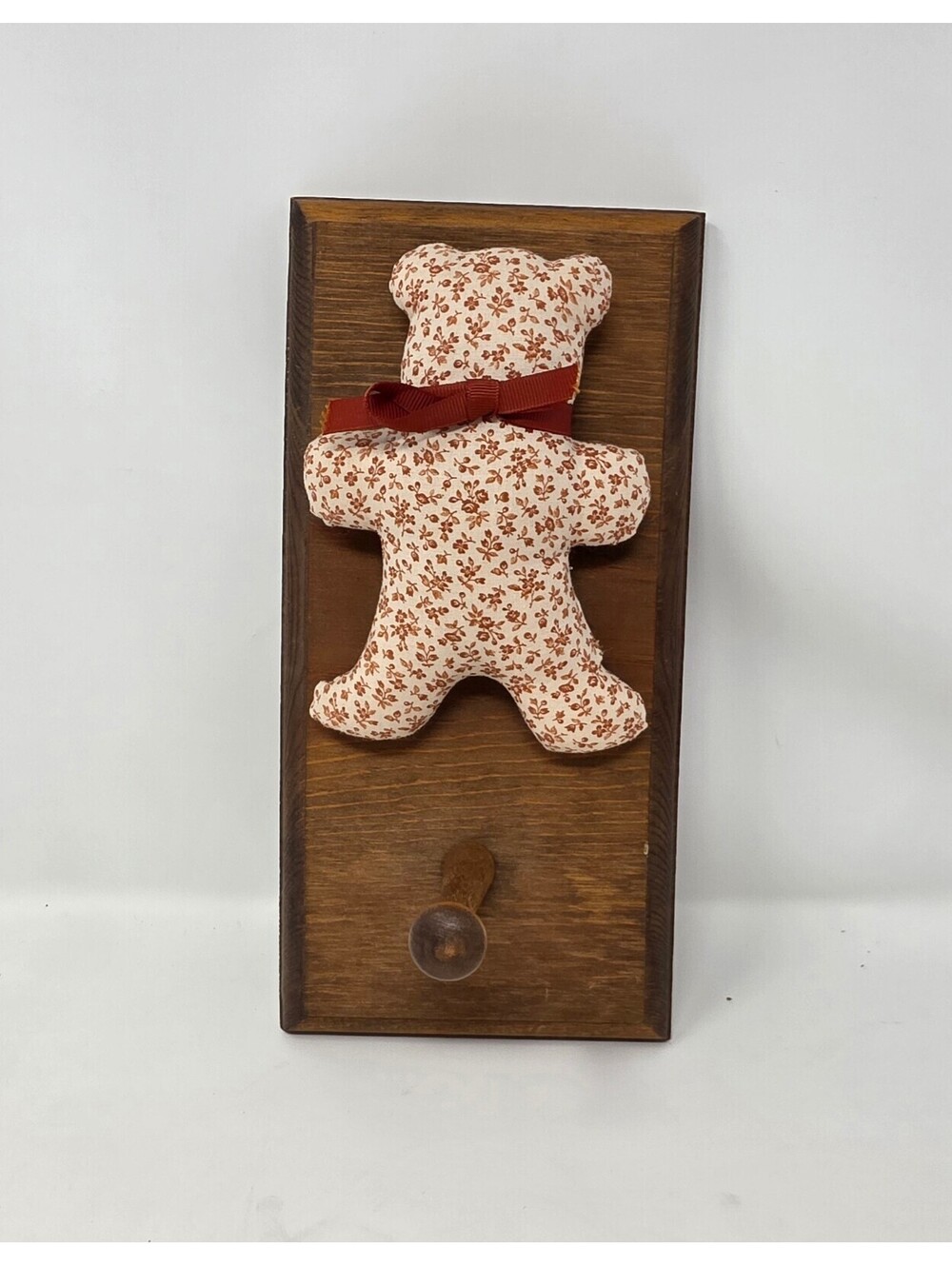 Vintage Country Lady Calico Teddy Bear Wood Wall Peg Nursery Decor